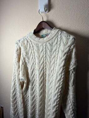 Arcadia Vintage Men's‎ 100% Cotton Cream Cable Knit Fisherman Sweater Size M